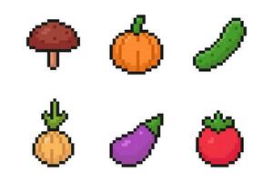 vegetables pixel art icon set, for mobile apps and game design, isolated retro game design, vector illustration