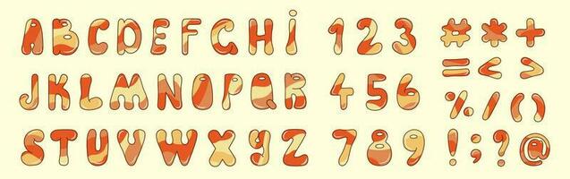 Cartoon alphabet, numbers, and symbols. Set of groovy letters. Vector. vector