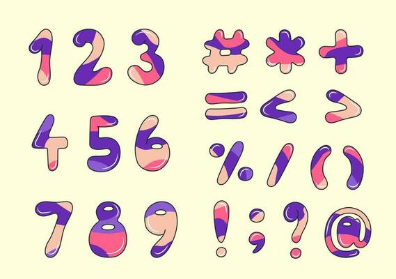 Cartoon numbers and symbols. Set of signs.