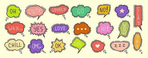 Set of colorful speech bubbles. Hand-drawn chatting clouds. Chatting. Vector illustration.