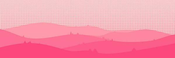 Beautiful landscape in pink. Asian style. Long hills and mountains scenery background design. Vector illustration. Suitable for landing pages, web, wall painting and posters.