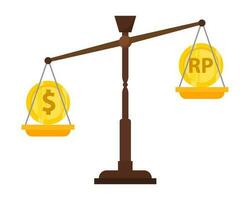 vector scales comparing the value of the dollar and the rupiah currency. vector illustration