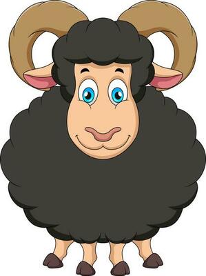 Cute black ram cartoon mascot character
