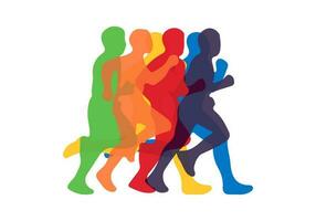 running people set of silhouettes, sport and activity background vector