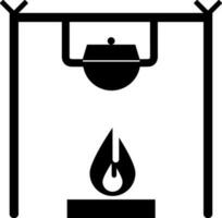 Campfire with pot icon in Black and White color. vector