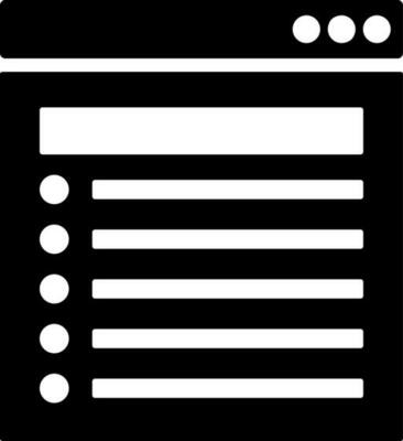 Black and White web browser with multiple search option. Glyph sign or symbol.