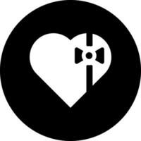 Black and White heart shaped gift box icon in flat style. vector