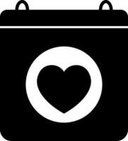 Heart symbol on calendar glyph icon or symbol. vector