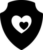 Black and White illustration of heart symbol on shield icon. vector