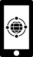 Illustration of globe on smartphone screen glyph icon. vector