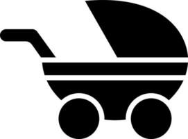 Black and White stroller glyph icon or symbol. vector