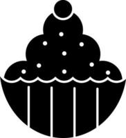 Glyph icon or symbol of cupcake in Black and White color. vector