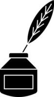 Ink bottle with feather pen icon in Black and White color. vector