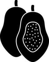 Black and White papaya fruit icon in flat style. vector