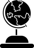 plano estilo tierra globo icono en negro y blanco color. vector