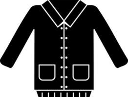 plano estilo chaqueta icono en negro y blanco color. vector