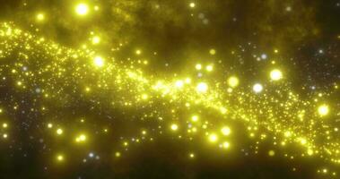 Abstract yellow energy particles and waves magical bright glowing futuristic hi-tech with blur effect and bokeh background photo