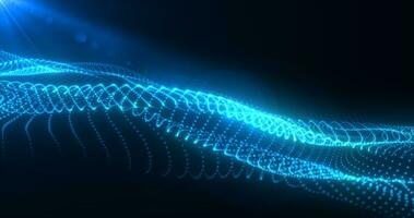Abstract blue glowing waves from particles and dots energy magical futuristic hi-tech, abstract background photo