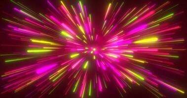 Abstract tunnel of multicolored red glowing bright neon laser energy beams lines abstract background photo