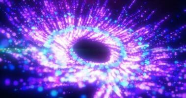 Abstract purple and blue bright luminous particles flying in a spiral in a whirlwind magical energy, abstract background photo