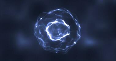 Abstract blue energy round sphere glowing with particle waves hi-tech digital magic abstract background photo