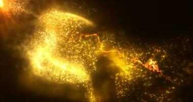 Abstract background of orange yellow fiery flying energy particles of energy magic waves with glow effect and bokeh blur photo