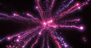 Abstract purple energy fireworks particle salute magical bright glowing futuristic hi-tech with blur effect and bokeh background photo