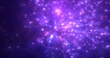 Abstract purple energy particles and dots glowing flying sparks festive with bokeh effect and blur background photo