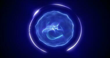 Abstract blue energy sphere from particles and waves of magical glowing on a dark background photo