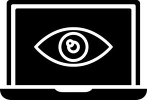 Black and White eye on laptop screen icon in flat style. vector
