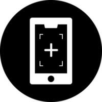 añadir símbolo en teléfono inteligente icono en negro y blanco color. vector