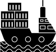 Ship boat with cargo box. Glyph icon. vector