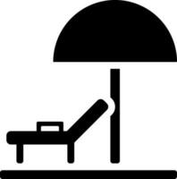 Sun lounger with umbrella icon in Black and White color. vector