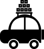 plano estilo Taxi con equipaje icono en negro y blanco color. vector