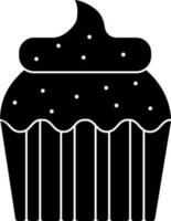 Black and White cupcake icon in flat style. vector