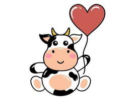 vaca dibujos animados linda para san valentin día vector