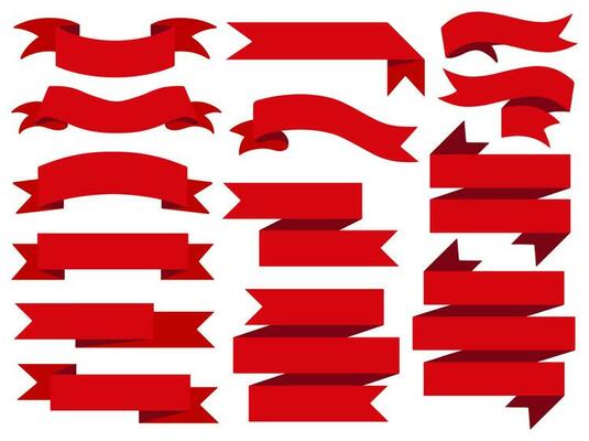 Hand Drawn Vintage Red Ribbon Set illustration