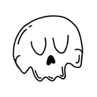 Hand drawn line art of cute skull in doodle style vector