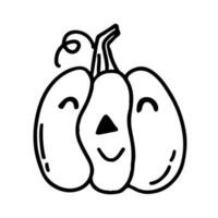 Hand drawn line art of cute Halloween pumpkin in doodle style vector