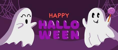 Happy halloween greeting vector background design with cute ghosts