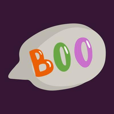 Hand drawn speech cloud design with colorful boo letters