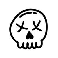 Outline illustration of dead skull in doodle style vector