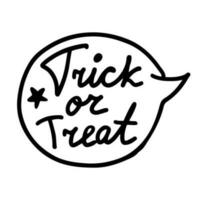 Hand drawn line art of trick or treat speech cloud with stars in black outline vector