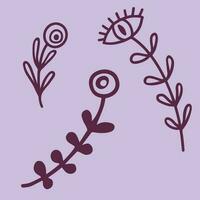 Mystical branches set with eyes ball drawn vector in doodle style