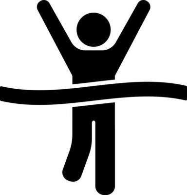Man crossing finish line glyph icon.