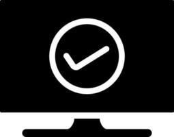 Black and White illustration of check mark on desktop icon. vector