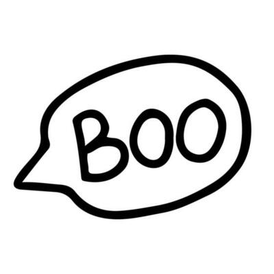 Hand drawn line art of speech bubble with boo sounds boo cloud in black outline