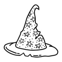 Hand drawn line illustration of witch hat with stars picture in doodle style vector