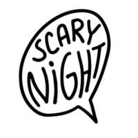 Hand drawn line art of scary night speech cloud in black outline vector