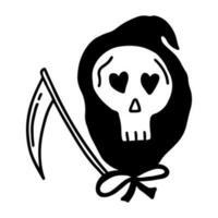 Hand drawn character design of cute death in doodle style vector